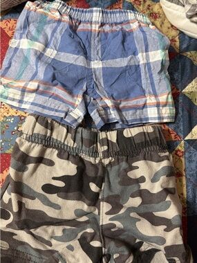 Kids 2-Pack Blue Plaid & Camo Elastic-Waist Shorts